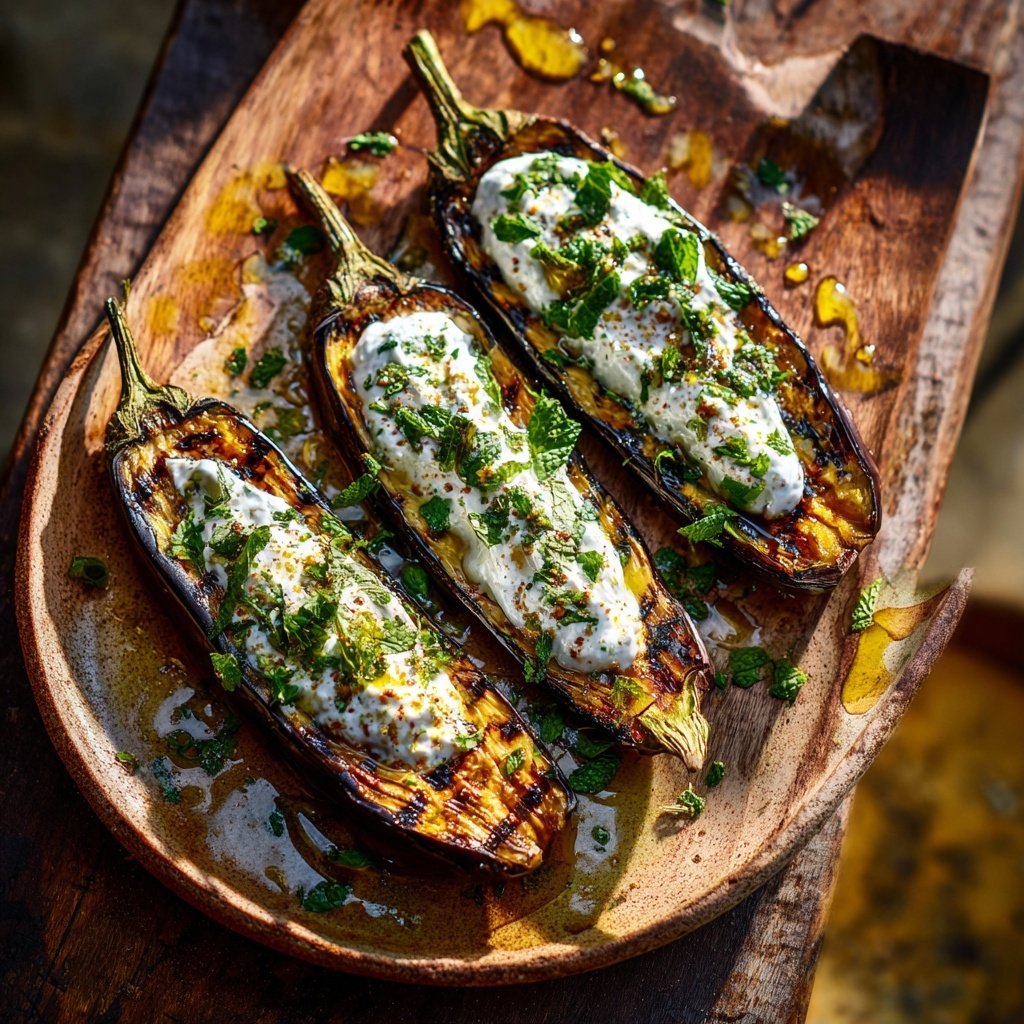 Gegrillte Auberginen Mit Joghurt Minz Dip