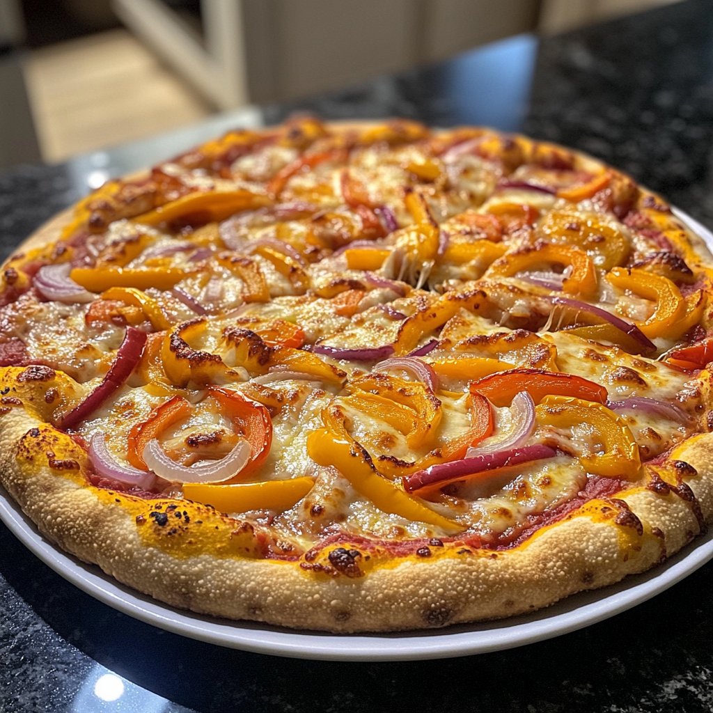 Pizza mit Paprika und Zwiebeln